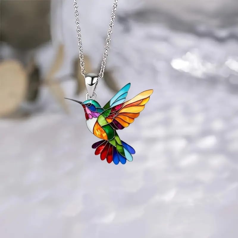 Colorful hummingbird pendant necklace
